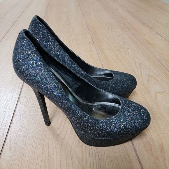 BAKERS MELINA BLACK GLITTER PLATFORM SHOES - Picture 7 of 15